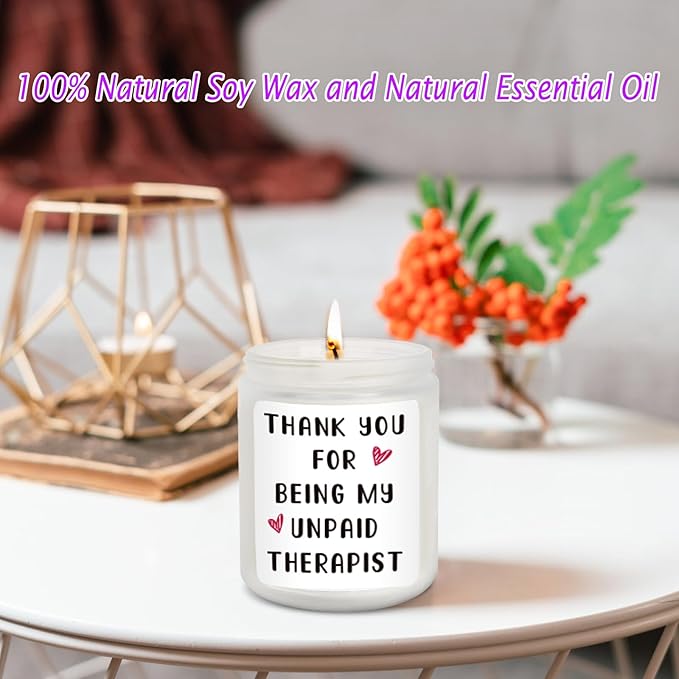 Thank You for Being My unpaid Therapist Lavender Candles for Friends, Christmas and Birthday Gifts, Thank You Gifts for Women, Nurses, Besties, Moms, Sisters - 7 oz
