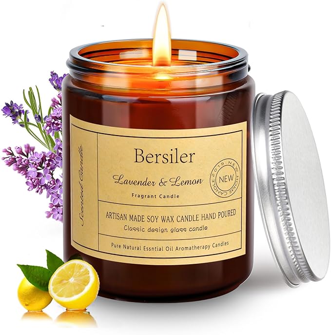 Lavender Lemon Scented Candles, Lavender Candles for Home Scented Aromatherapy Candles, Stress Relief and Relax Candle Gift for Women Birthday Christmas, 7oz Soy Wax Candle