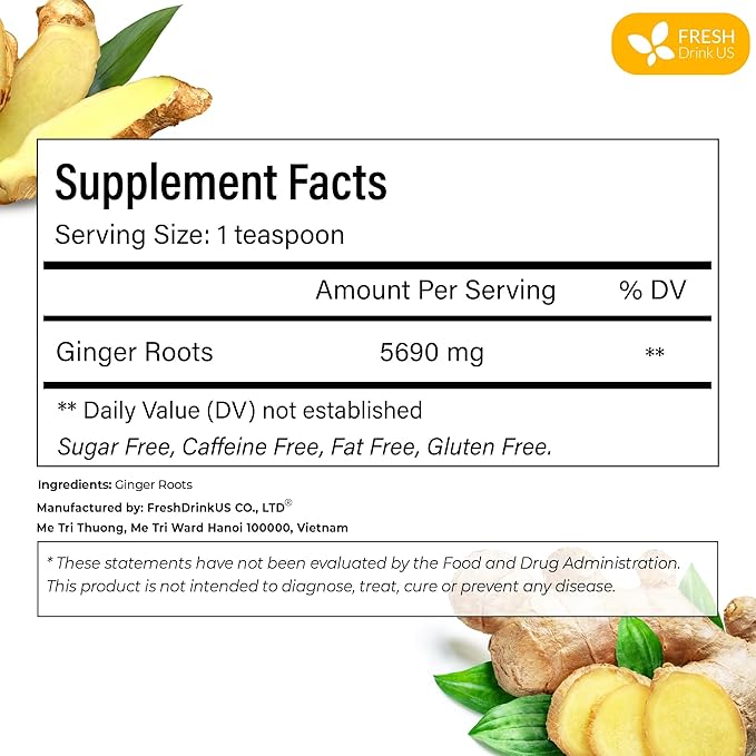 FreshDrinkUS, Premium 10oz Natural Ginger Roots, Cut and Sifted, 100% Natural & Pure from Ginger Roots, Ginger Tea, Ginger Loose Herbal Tea, No Additives, No Caffeine, Vegan