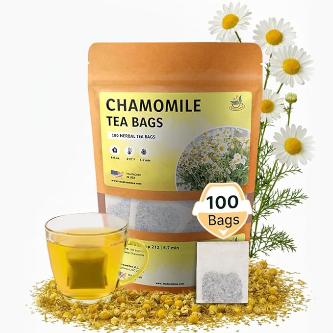 Chamomile Tea Bags - 100 Bags (Premium Natural Pure Leaf Tea - 100 Count) Gluten-Free and Caffeine-Free Herbal tea for Relaxation, Wallness, Immune Support with Smooth Taste