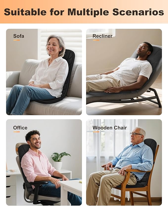 Snailax Back Massager with Heat, Massage Seat Cushion with 10 Motors, Massage Chair Pad for Home Office Use, 5 Modes & 3 Intensity Levels, 2 Heat Settings with 30-60-90 Mins Timer, Gifts for Him Her