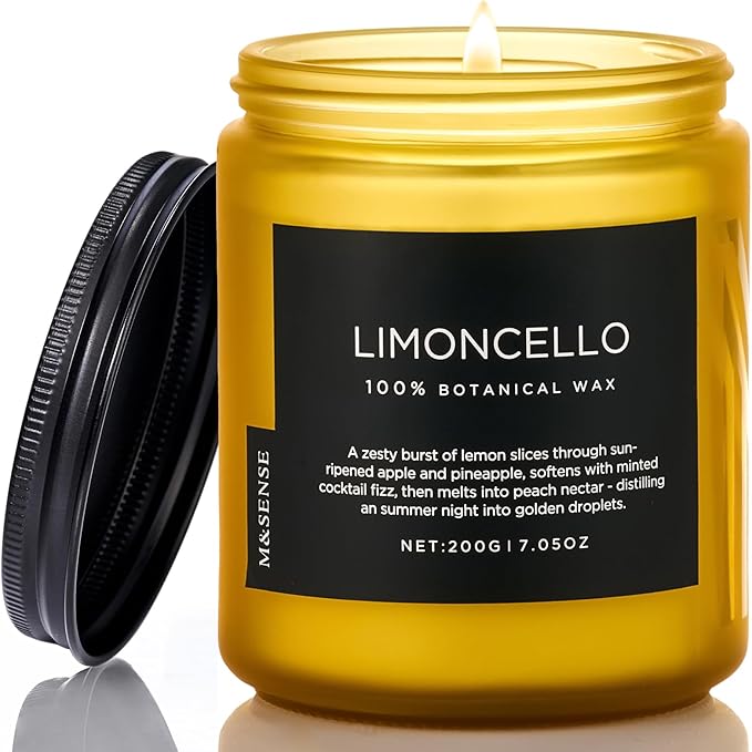 M&SENSE Limocello Summer Scented Candle, 7.05oz 50 Hours Long Lasting Burn Non Toxic Natural Soy Wax Lemon Highly Scented for Home Decor, 2 Wick Relaxing Candle Gifts for Yoga Spa Meditation