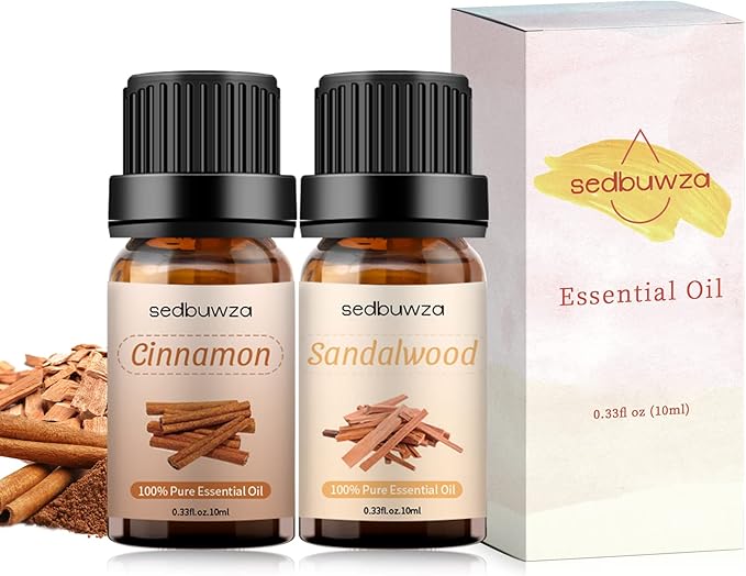 Sandalwood Oil Cinnamon Essential Oil Set, 100% Pure Organic Aromatherapy Oils Gift Set for Diffuser, Massage, Soap, Candle Making Making - 2 x 10ml