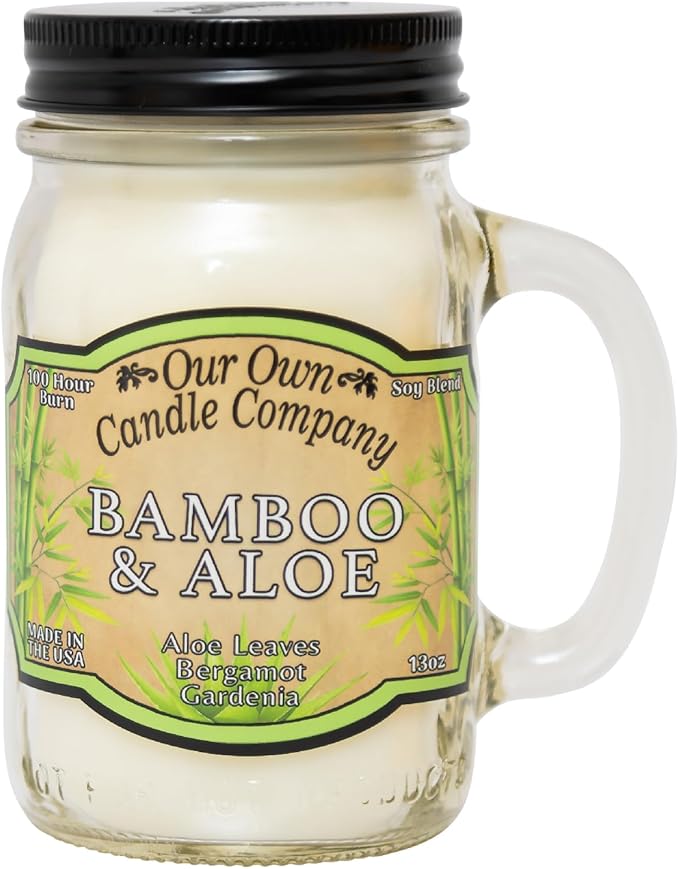 Our Own Candle Company, Bamboo & Aloe Scented Mason Jar Candle, 100 Hour Burn Time, 13 Ounces