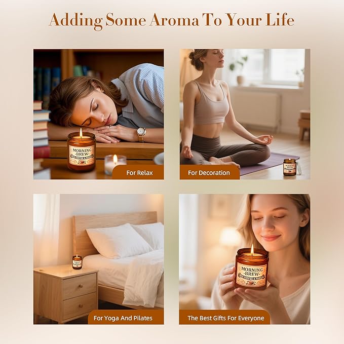 Coffee Soy Candle - Coffee Scented Candles for Home, Candles Gifts for Women, 8oz Amber Jar + Silvery Lid, 40+ Hours Burn Time, Aromatherapy Gifts for Men