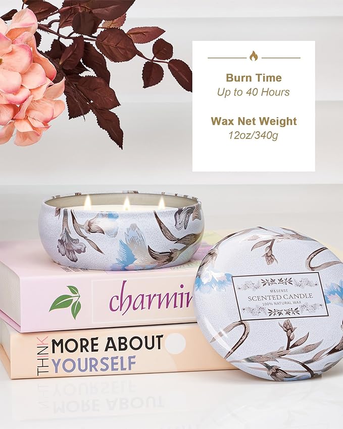 M&SENSE Happy Gardenia Scented Candles Large 3 Wick Soy Tin Candle, Over 40 Hour Burning Time, 100% Natural Vegan Wax Relaxing Aromatherapy Aesthetic Candle Gift for Women Men