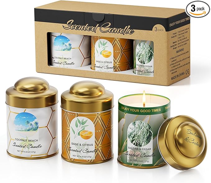 3-Pack Aromatherapy Candle Set - Scented Candles | 4.5oz × 3 | 75+ Hour Total Burn | Natural Soy Candles for Home, Gifts & Christmas
