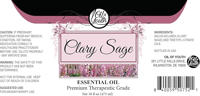 Oil of Youth - Clary Sage Essential Oil (16oz Bulk) Pure Therapeutic Grade Essential Oil for Aromatherapy, Diffuser, Stress Relief, Skin Therapy