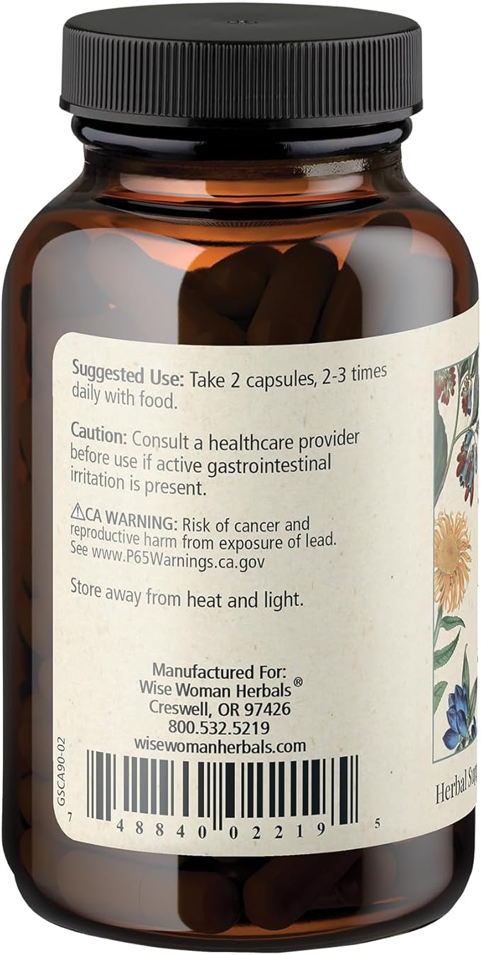 Wise Woman Herbals Gentian & Skullcap Digestion Support Supplement, Non-GMO, Bloating & Indigestion Relief, Supports GI Motility & Gut Comfort, Mood Balance, 90 Veg Caps