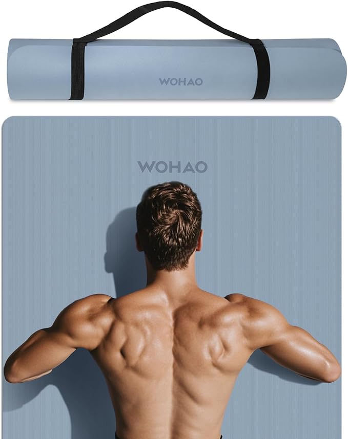 WOHAO Extra Wide & Thick 8mm Yoga Mat, 72"x31.5" Large Non Slip Exercise Mat, Premium POE Material for Superior Cushioning & Stability, with Strap for Home Gym, Pilates