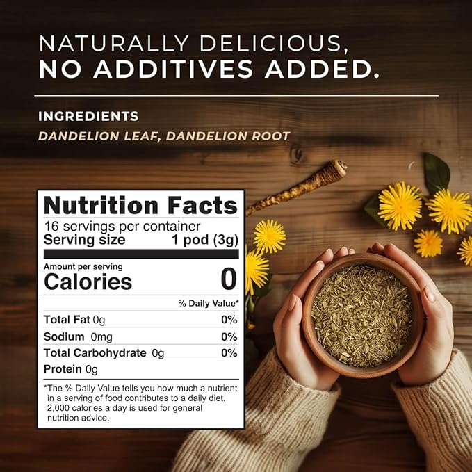 Gya Tea Co Dandelion Leaf and Root Herbal Tea Pod (16 Count)- Decaf Wellness Tea for Body Comfort & Relaxing