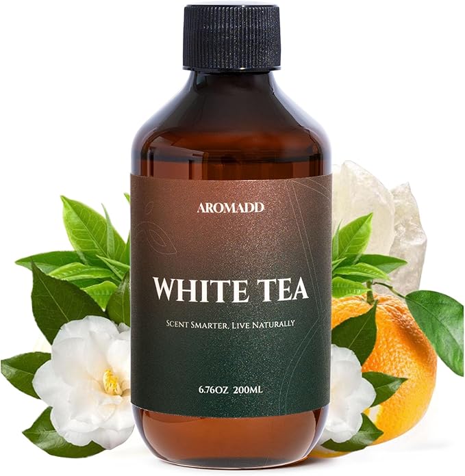 Aromadd White Tea Diffuser Oil Inspired by Luxury Hotel Scent, Essential Oils for Waterless Diffuser, White Tea & Bergamot, Long-Lasting & Natural Home Fragrance - 6.76 fl oz (200 mL)