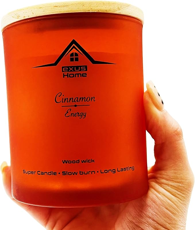 Exus Hand Crafted, Soy Wax, Wood Wick, Aromatic Candle. Non-Toxic (Apple Cinnamon/Energy)