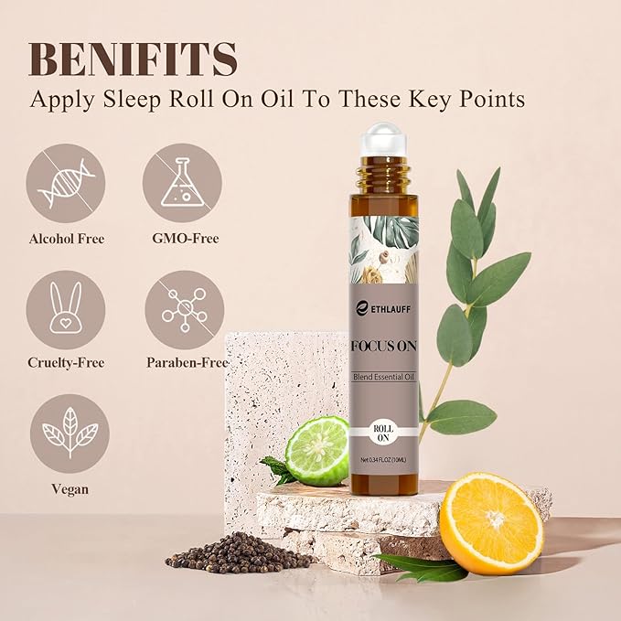 Focus on Essential Oil Roll On Blend, Relaxation Gifts for Women & Men - Head Comfort, Mood Booster, and Restful Sleep - Great Stocking Stuffer