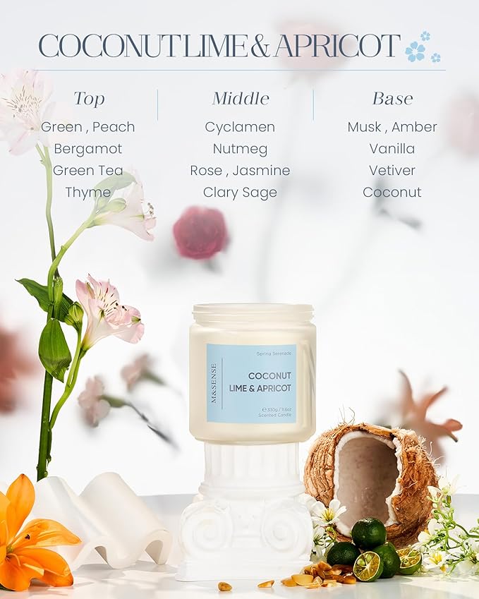 M&SENSE Coconut Vanilla Scented Candle - 11.6oz Natural Soy Wax Non Toxic Candle 70-Hour Long Lasting Burn Time, 2-Wick Aromatherqapy Gifts for Home Decor & Relaxation