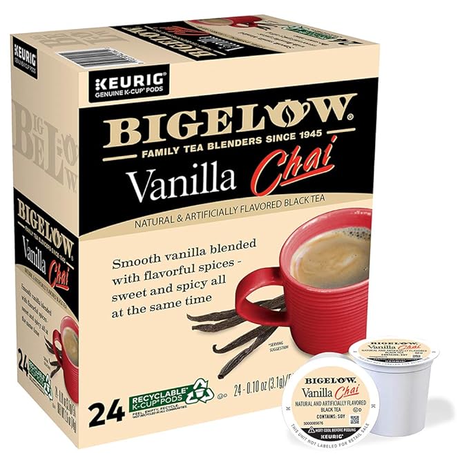 Bigelow Tea Vanilla Chai Black Tea Keurig K-Cup Pods, Caffeinated Tea Keurig Tea Pods, 24 Count Box (Pack of 4), 96 Total K-Cup Pods