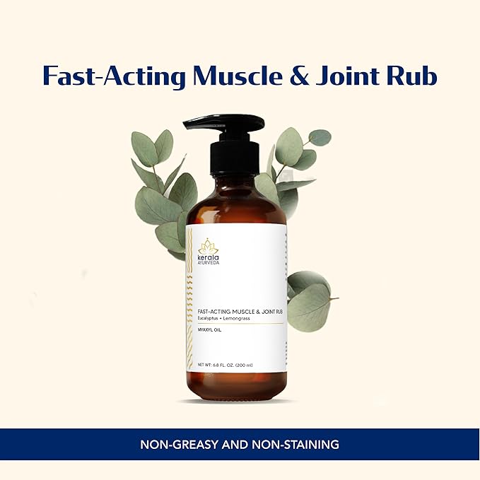 Kerala Ayurveda Myaxyl Herbal Body Oil for Muscle & Joint Comfort | Infused with Eucalyptus, Thai Ginger & Lemongrass | Ayurvedic Massage Oil – 6.76 fl oz
