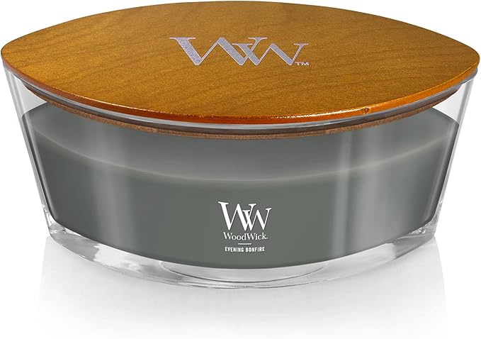 WoodWick Evening Bonfire Holiday Candle Gifts for Women and Men, 16 oz Ellipse Candle with Crackling Wick