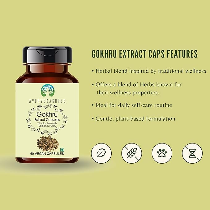 Gokhru Extract 500mg - 60 Vegetarian Capsules|Tribulus Terrestris| All Natural | 100% Vegan | Gluten-Free.