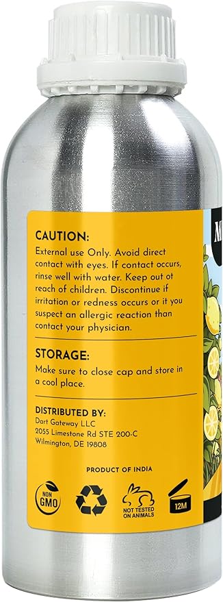 16 fl oz - Lemon Essential Oil (100% Pure & Natural) Large Aluminum Bottle for Aromatherapy, Diffuser, Candle & Soap Making - Minamino Blends