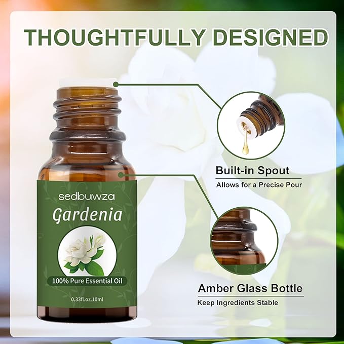 Sedbuwza Gardenia Essential Oil, Pure Organic Gardenia Fragrance Oil for Diffuser, Humidifier, Soap, Candle, Perfume