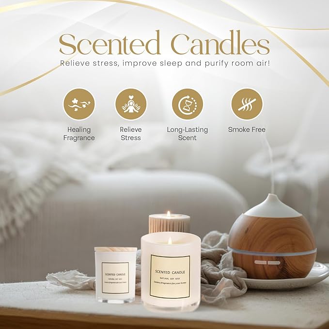 Candles Gifts for Women – 4 Pack Scented Soy Candles Gift Set with Mint, Jasmine, Rose & Caramel – Non Toxic Soy Wax Candle Set with Wooden Lids for Home Décor, Relaxation & Gifting