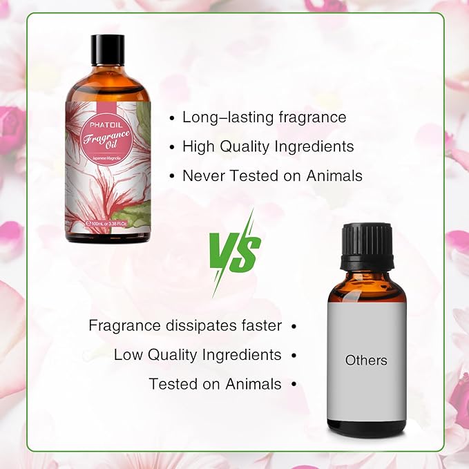 PHATOIL 3.38FL.OZ Japanese Magnolia Fragrance Oils for Aromatherapy, Essential Oils for Diffusers for Home, Perfect for Diffuser, DIY Candle and Soap Making, DIY Scented Products - 100ml