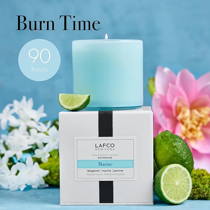 LAFCO New York Signature Candle, Marine - 15.5 oz, 2 Pack - 90-Hour Burn Time - Reusable, Hand Blown Glass Vessel - Made in The USA