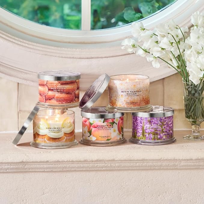 HomeWorx by SLATKIN + CO. Candle- Jasmine & White Peach, 14 oz. 3-Wick Premium Scented Candle - 20-40 Hours Burn Time