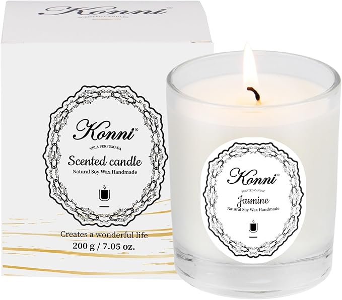 KONNI Scented Candles,Aromatherapy Candle, 7oz Natural Soy Wax Jar Candles, 40 Hour Burn Time, Home Scented Gift for Women & Men Christmas Birthday Mom Best Friends（Jasmine）