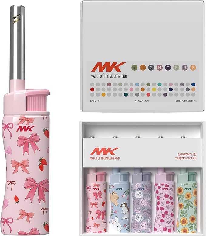 MK Lighter Candle Lighters, Windproof Flame, Ideal as Lighters for Candle, Camping Lighters, Outdoor, Butane Refillable (Charm-5PC)