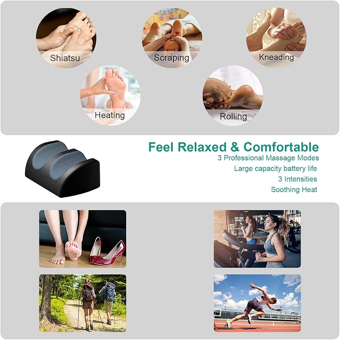 Rechargeable Foot Massager with Heat, Cordless Shiatsu Foot Massager for Cord Remote Control, Heated Massage with Roller, Portable for Home/Office Use, Dad Gifts, Mom Gifts