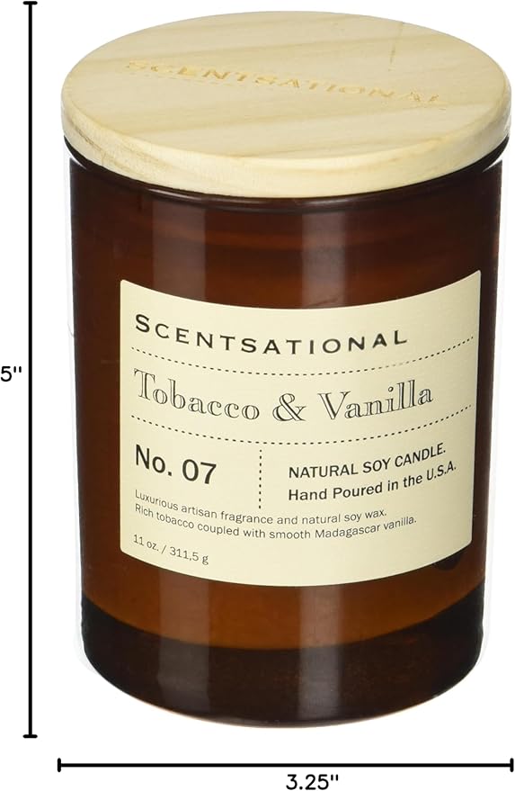Scentsational Apothecary Tobacco & Vanilla Candle – 11 Oz Hand-Poured Soy Wax Jar Candle – Non-Toxic Luxury Candles for Home Décor & Relaxation – Warm Vanilla & Tobacco Scented Candles