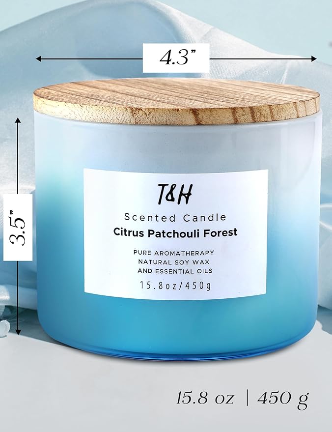 T&H Lychee Guava & Sandalwood 3 Wick Scented Candles, Citrus Patchouli Forest Aromatherapy Soy Candles, 2 x 15.8 Oz