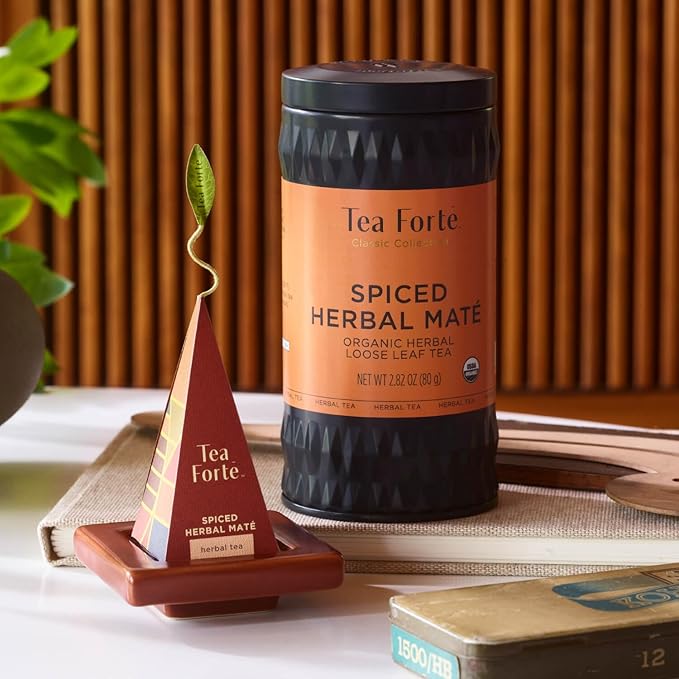 Tea Forte Spiced Herbal Maté Premium Organic Loose Leaf Caffeinated Herbal Tea Blend Canister, Makes 35-50 Cups