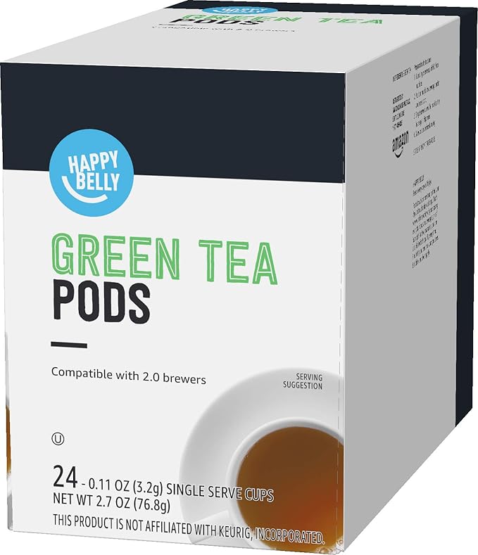 Amazon Brand - Happy Belly Tea Pods Compatible with 2.0 K-Cup Brewers, Green Tea, 24 Count, Pack of 2 (Previously Solimo)