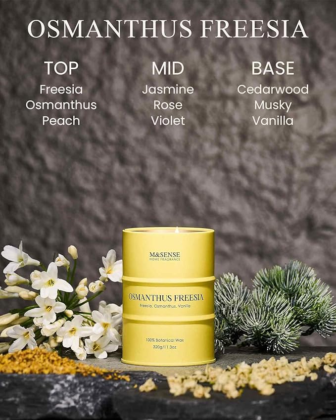 M&SENSE Osmanthus Freesia Scented Candles Natural Non Toxic, Christmas Candle for Stress Relief Meditation Relaxing, Housewarming Gifts for Women Men, 11.3oz 70 Hour Christmas Decor