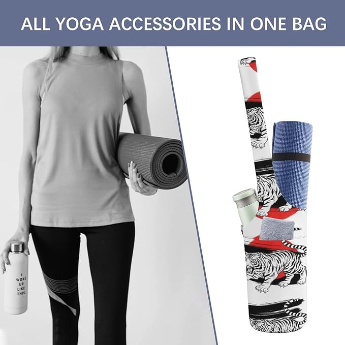 Aiyoolee Fashion Yoga Mat Bag with Large Pocket, Long Tote Yoga Bag Fit Most Mats Accessories