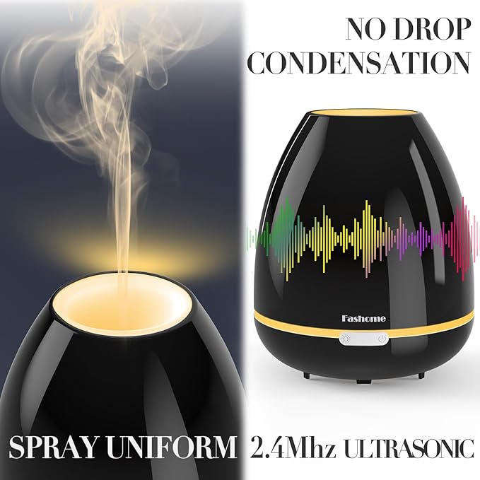 300ml Essential Oil Diffuser & Cool Mist Humidifier - Ultra-Quiet Ultrasonic Aromatherapy for Bedroom, 7 Color Night Light, BPA-Free, Auto Shut-Off, Up to 12H Continuous Mist(Black)