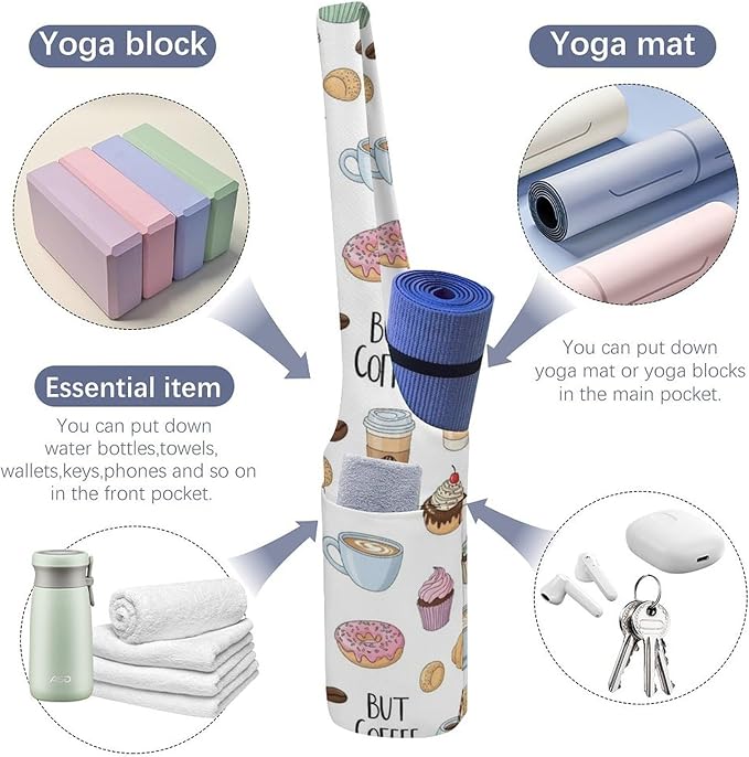 Meaudiwes Large Yoga Mat Bag with Long Strap for Women Yoga Accessories Sports Storage Bags Exercise Mats Tote Sling Carrier Bag