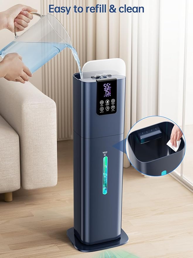 8L Smart Humidifiers for Bedroom Large Room, 2.1Gal Cool Mist Top Fill Diffuser Ambient Light, App & Remote Control, 3 Mist Modes, Quiet Humidifier for Home Office Plant (Blue)