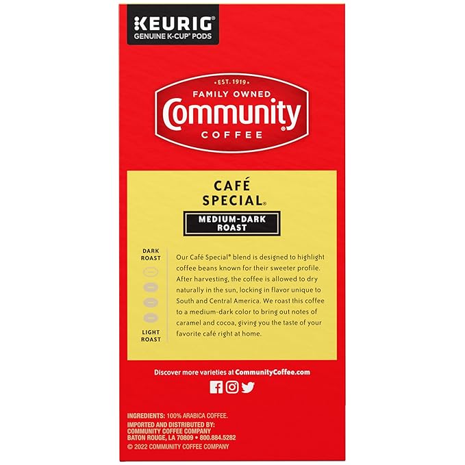 Community Coffee Café Special, Medium-Dark Roast, Single-Serve Keurig K-Cup Pods, 32 Count (Pack of 4)