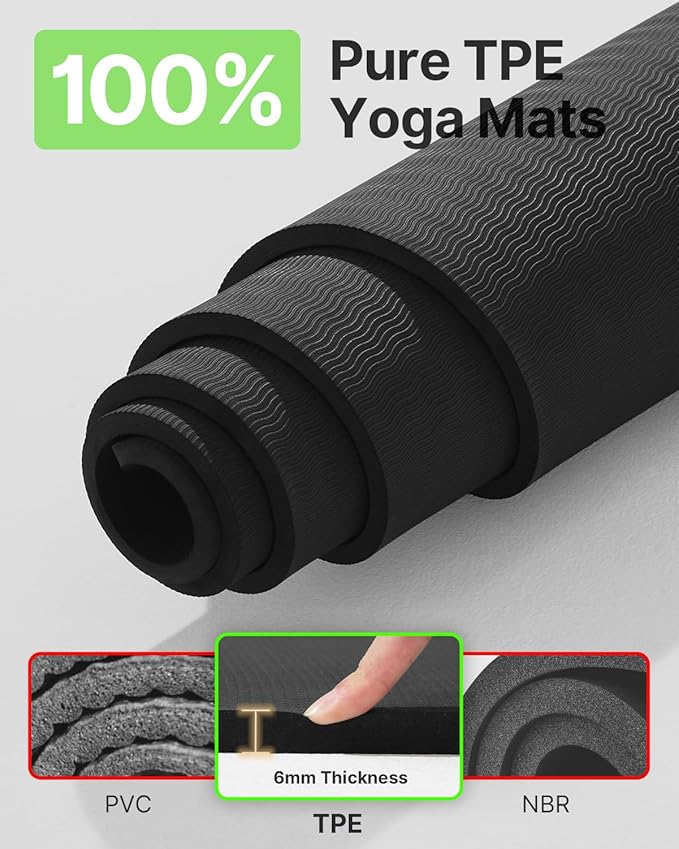 YOTTOY Large Yoga Mat (75 * 52 * 1/2inch),Extra Wide TPE Exercise Mat,Non-Slip Workout Mat for Pilates, Fitness, Barefoot, Home Gym Studio with Strap and Towel