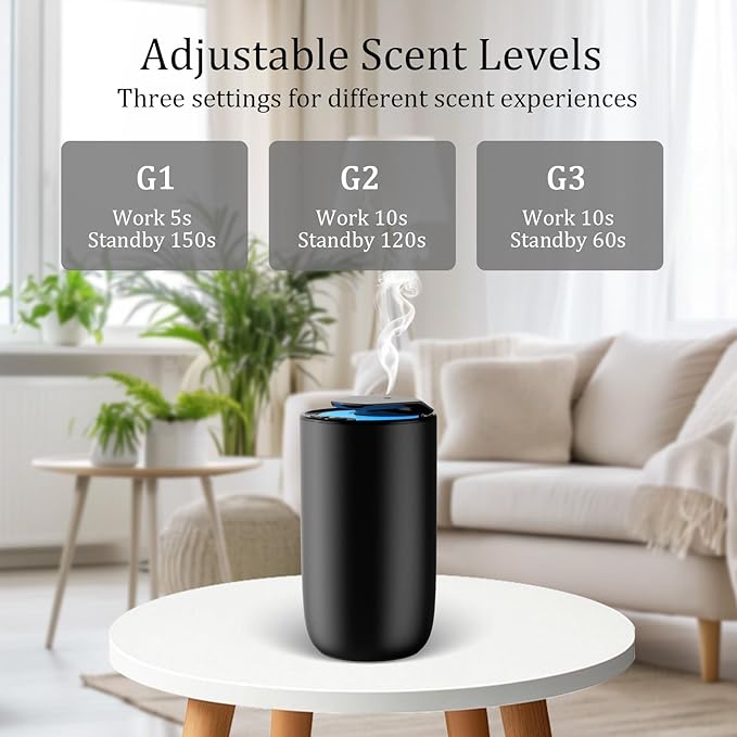 Waterless Diffuser for Essential Oil, Rechargeable Mini Fragrance Scent Air Machine, 3-Color Ambient Night Light, Aluminum, 0.51 Oz/15mL, 3 Countdown Timers & 3 Mist Levels for Home, Car, Titanium