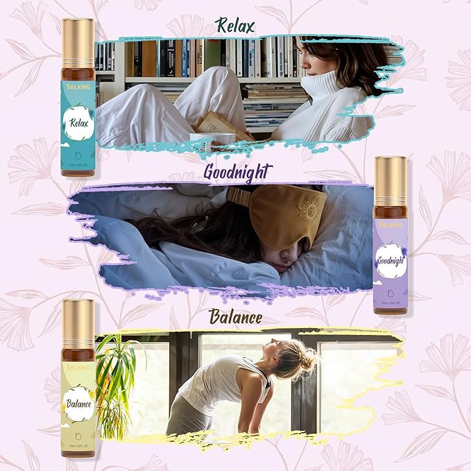 SALKING Essential Oils Roll On Set (6 Pack), Aromatherapy Oil Natural Pre-diluted Blend Oils for Skin Use, Natural Fragrance Gift for Women and Men