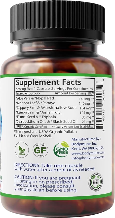 AcidRelief Acid Tamer | Promotes Stomach Comfort & Digestive Wellness* | Organic Herbal Blend for Gut Health* | Made in USA, USDA Organic, Vegan, Non-GMO, Gluten-Free | 60 Capsules