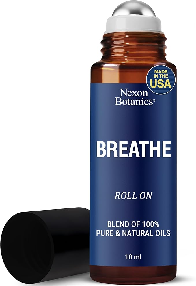 Breathe Essential Oil Roll-On 10 ml - Pure Eucalyptus, Peppermint & Rosemary Oils Blend Roller for Clear Breathing & Respiratory Support - Nexon Botanics