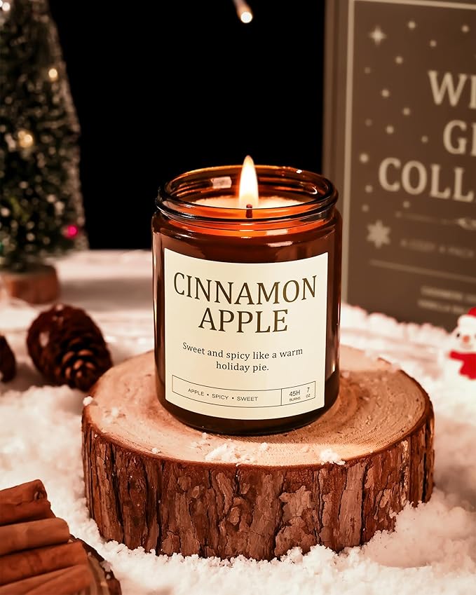 Christmas Candles Gift Set for Women - 4 Pack Scented Soy Candles with Cashmere Cedar, Fireside Glow, Cinnamon Apple & Vanilla Balsam, Long Lasting Holiday Winter Gifts for Home