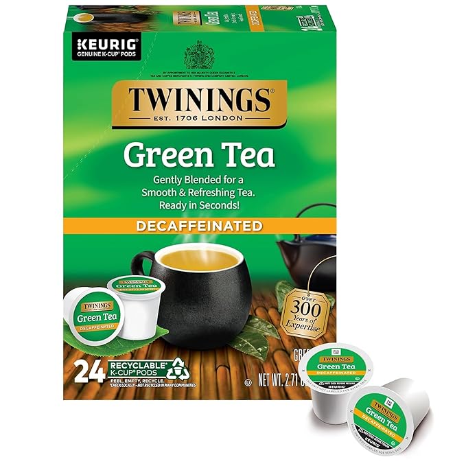 Twinings Decaffeinated Green Tea K-Cup Pods for Keurig, 24 Count (Pack of 1), Smooth Flavour, Enticing Aroma, Enjoy Hot or Iced