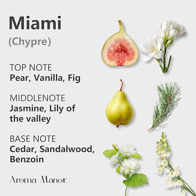Diffuser Oils Scents - Miami Essential Oil Blend - Luxury Hotel Inspired Home Aromatherapy Diffuser Oil - Pear, Lily of The Valley - for Diffuser, Humidifier, Ultrasonic, Reed - 150ML